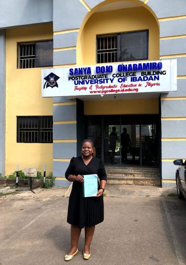 Nneka Osadolor outside the University of Ibadan postgraduate college