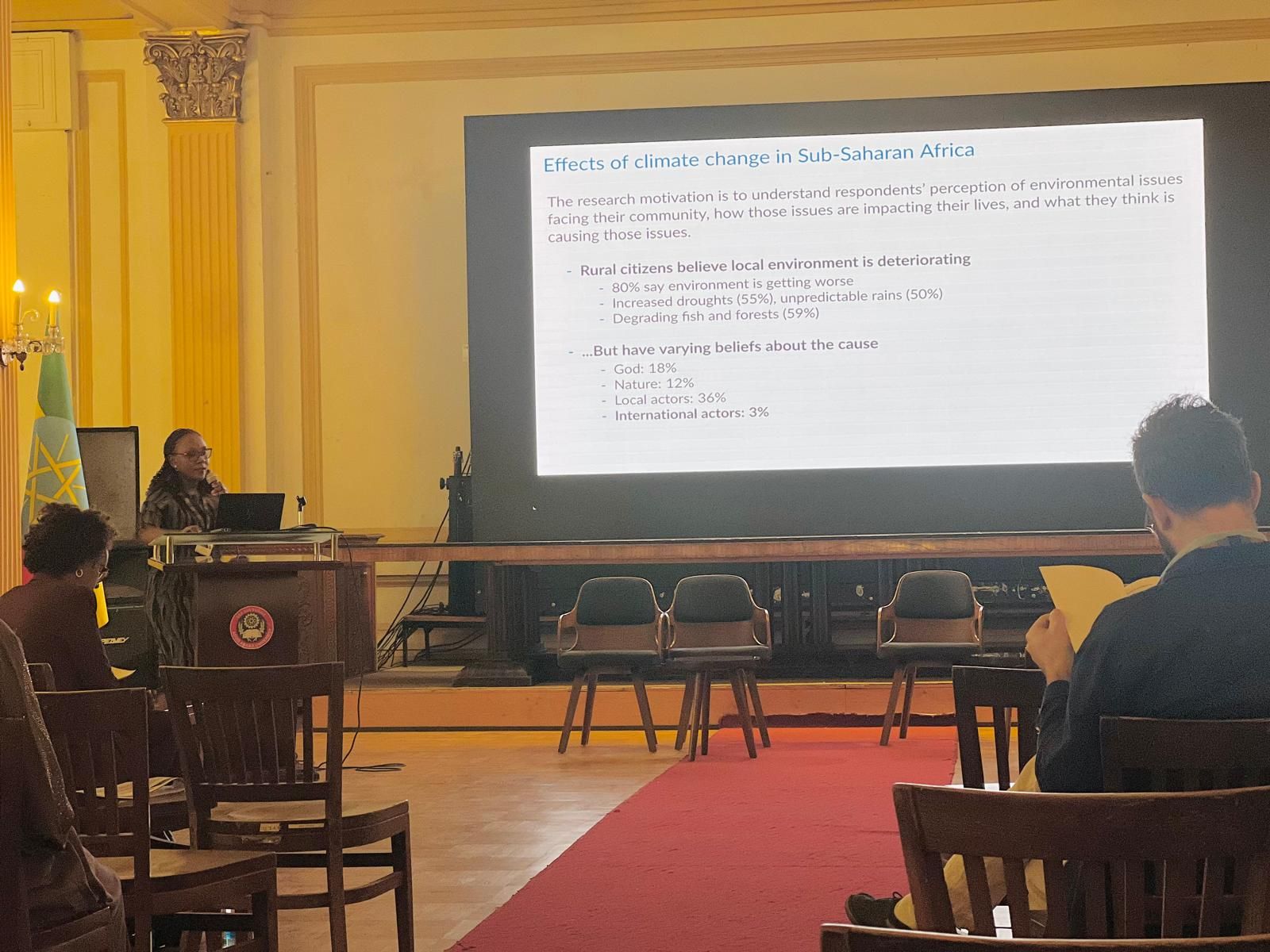 Salma Emmanuel presents at the CSAE conference in Addis Ababa